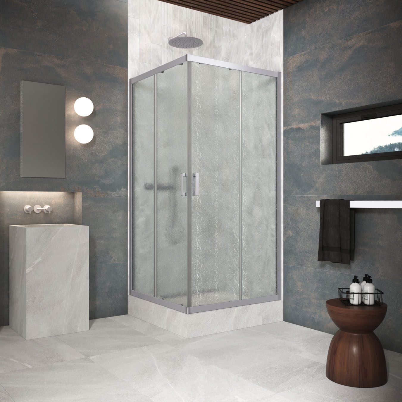 Душевой уголок Vegas Glass ZA Protec 80 07 02, профиль матовый хром, стекло шиншилла