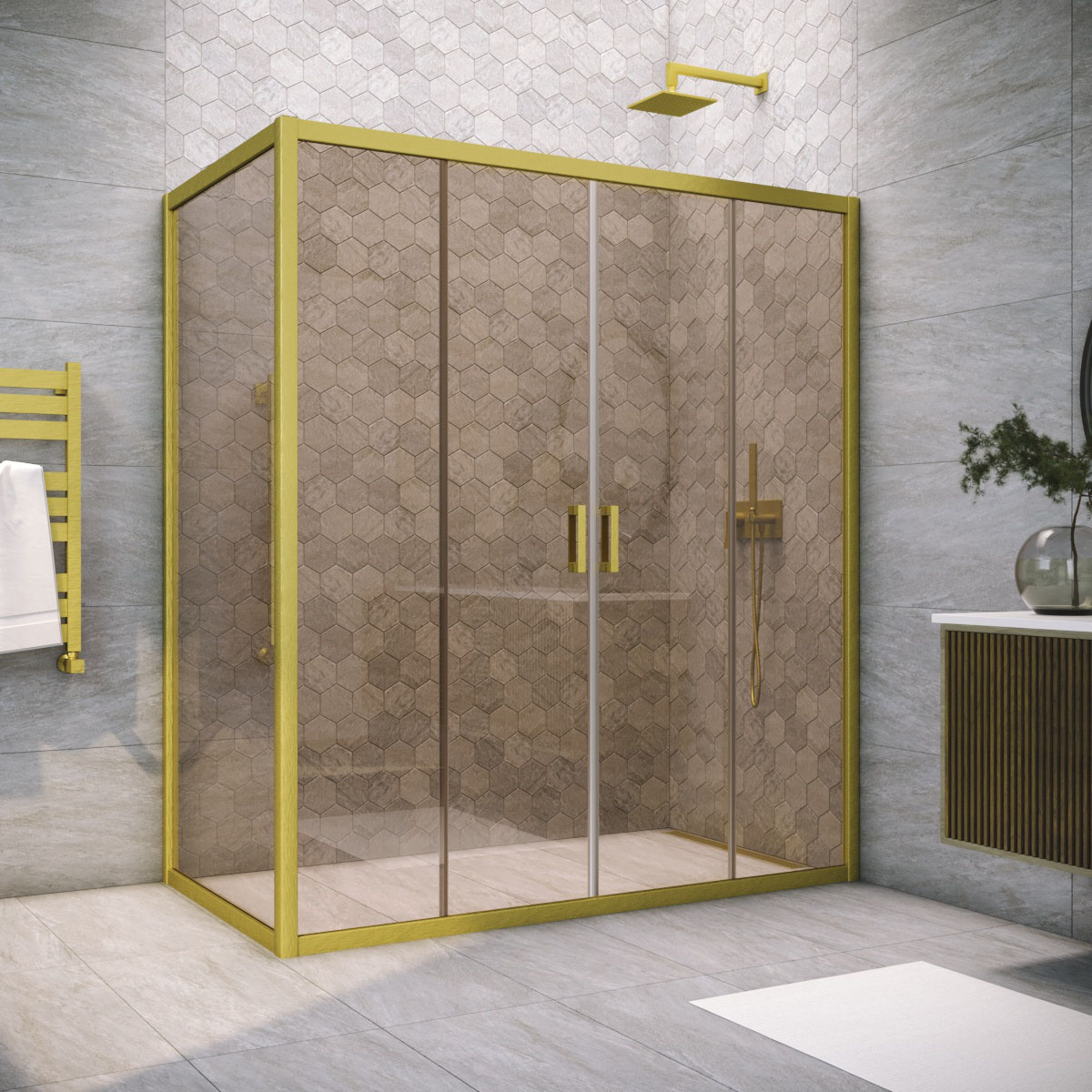 Душевой уголок Vegas Glass Z2P+ZPV NOVO h2000 220*85 03 05, профиль золото матовое, стекло бронза