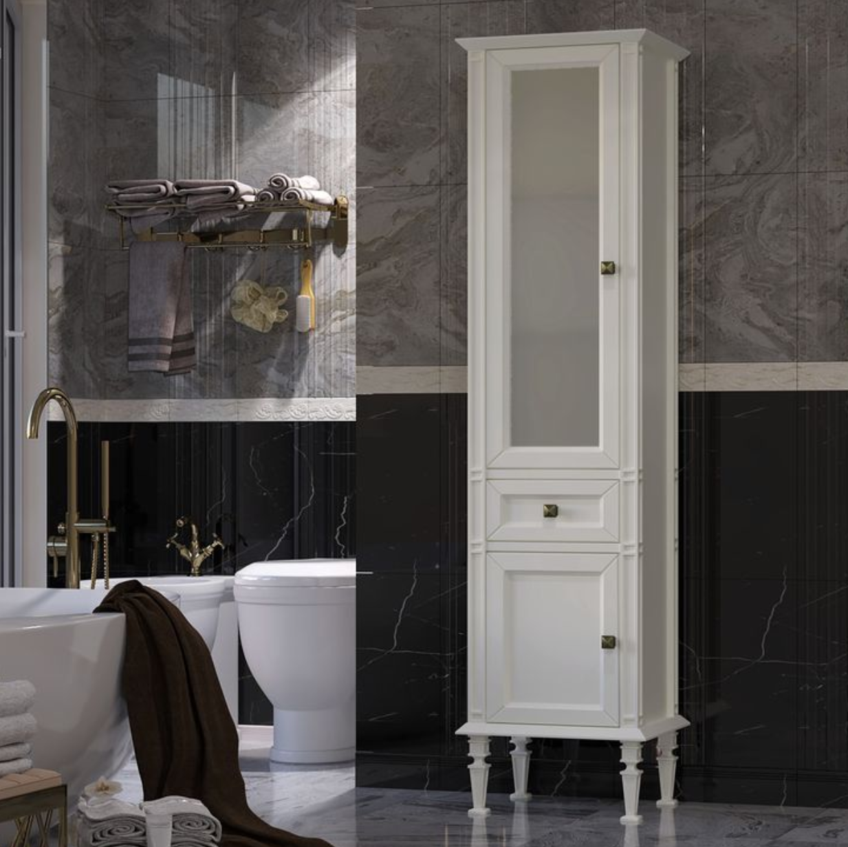 Шкаф пенал Opadiris Кантара слоновая кость, L