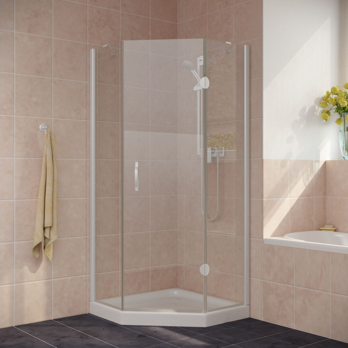 Душевой уголок Vegas Glass AFA-Pen LUX 120 01 crystalvision R, профиль белый, стекло crystalvision