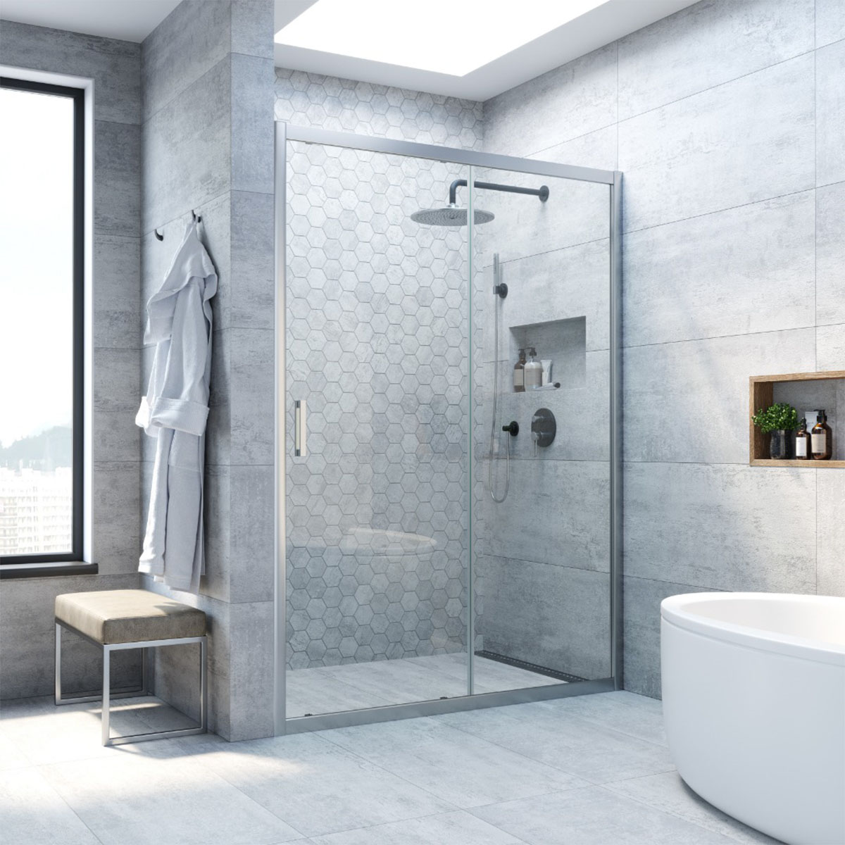 Душевая дверь в нишу Vegas Glass ZP NOVO h2000 180 07 01, профиль матовый хром, стекло прозрачное