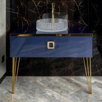 Тумба с раковиной Armadi Art Lucido 100 насыщенный синий, раковина 817, ножки золото