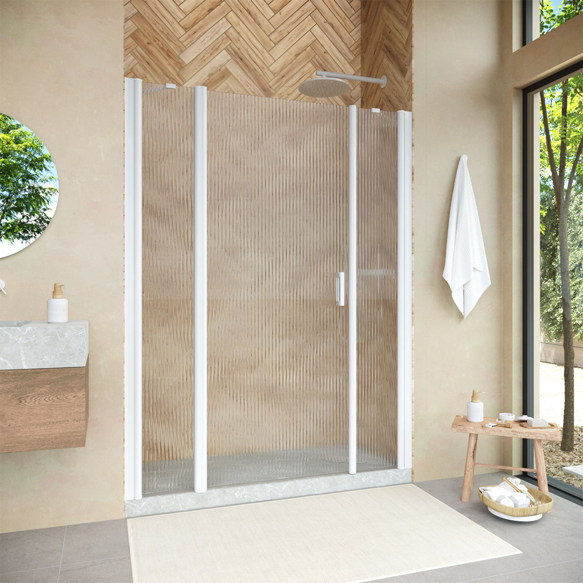 Душевая дверь в нишу Vegas Glass  EP-2F NOVO 195 01 Moru L, профиль белый, стекло Moru