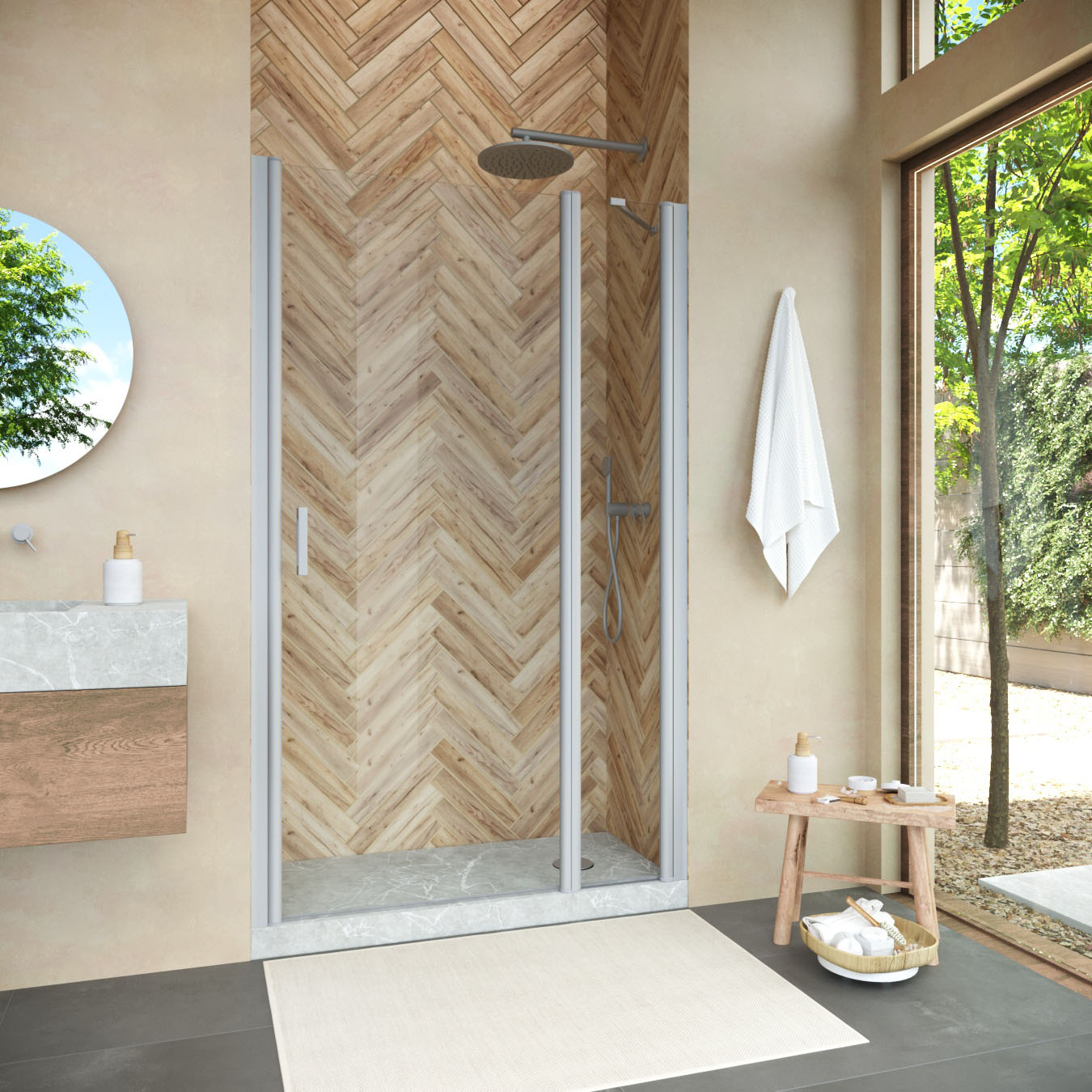 Душевая дверь в нишу Vegas Glass EP-F-1 NOVO h2000 145 07 01 R, профиль матовый хром, стекло прозрачное