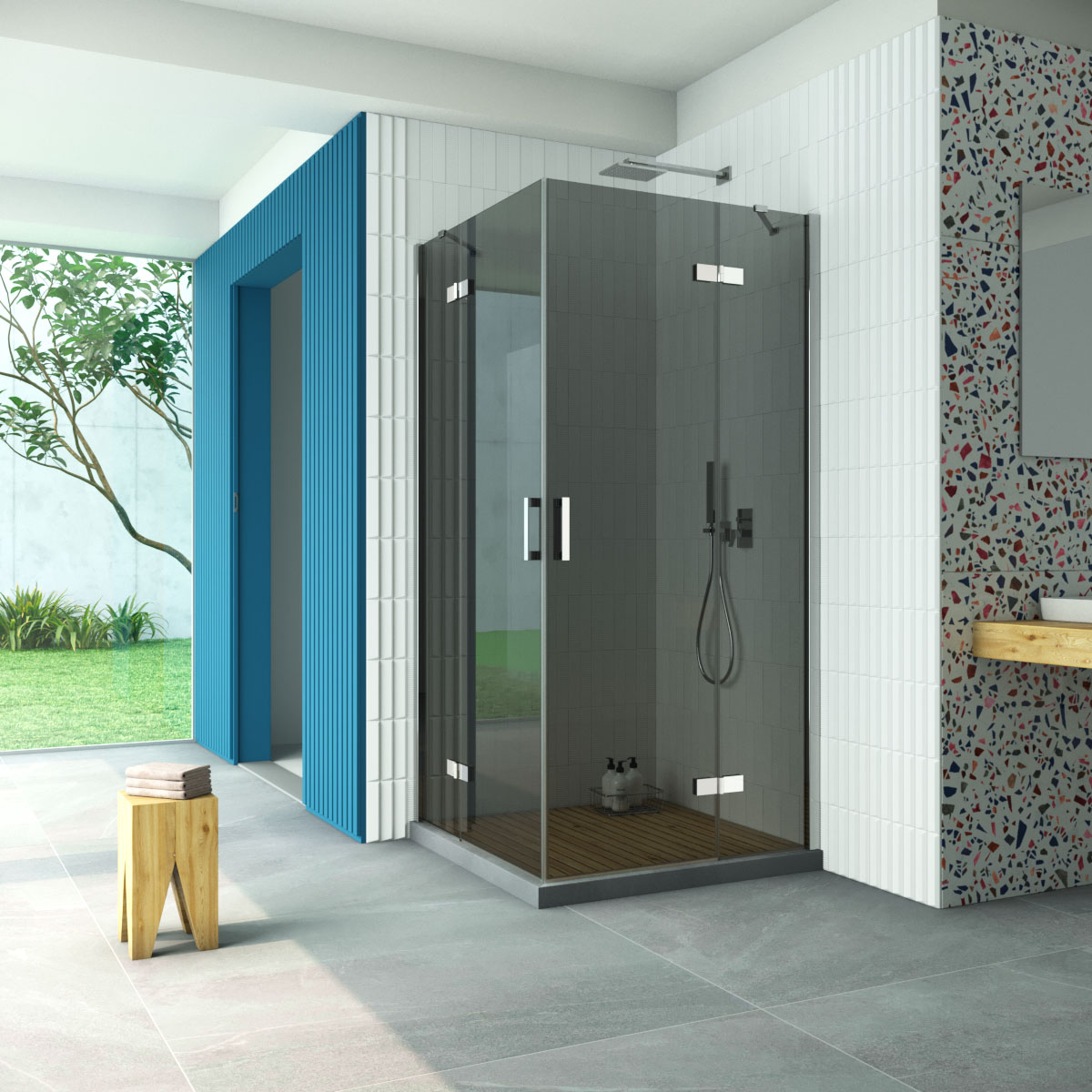 Душевой уголок Vegas Glass AFA Retta 100 08 07, профиль глянцевый хром, стекло графит