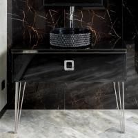 Тумба с раковиной Armadi Art Lucido 100 черная глянцевая, раковина 817-B, ножки хром
