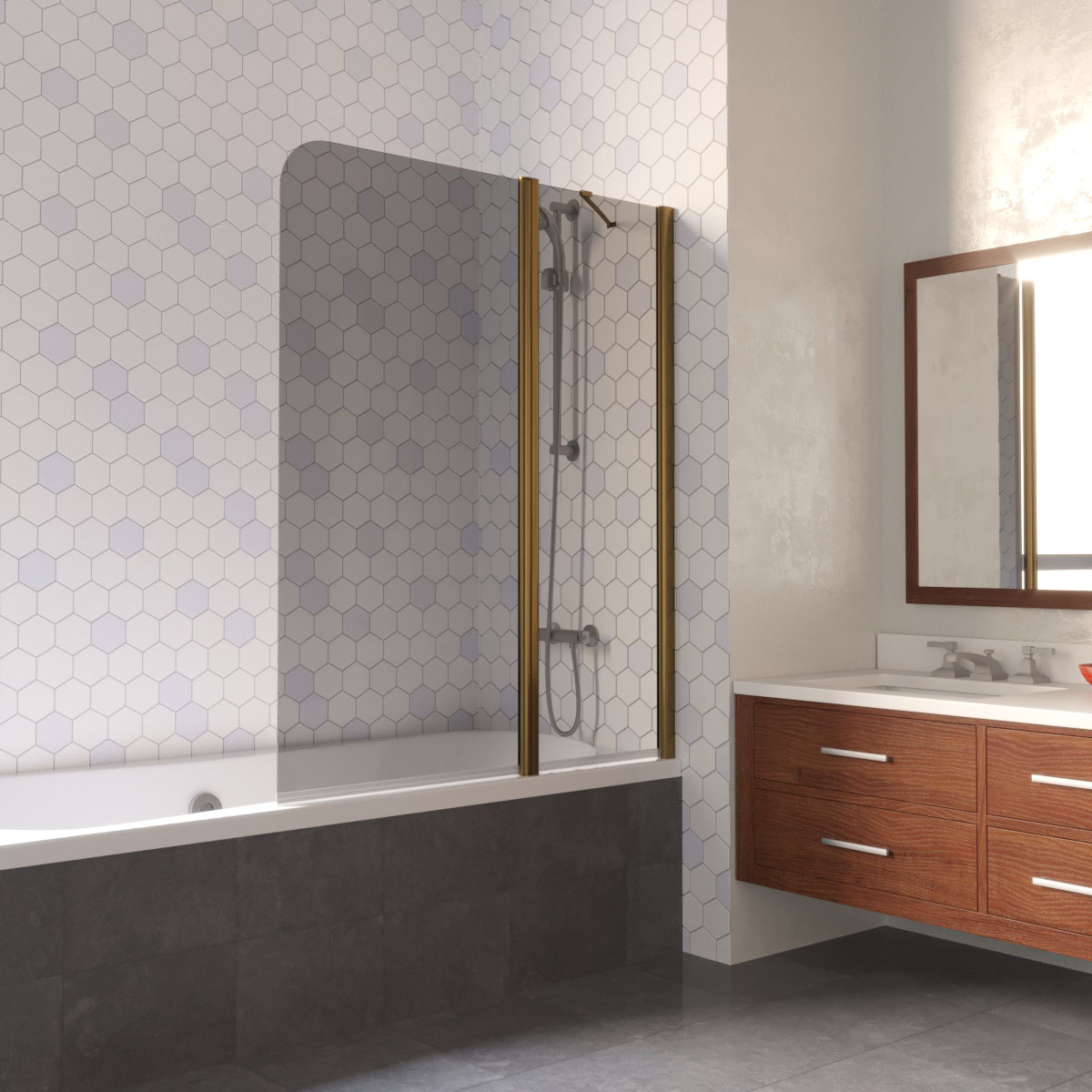 Шторка на ванну Vegas Glass E2V LUX ST 125 05 07 R, профиль бронза, стекло графит