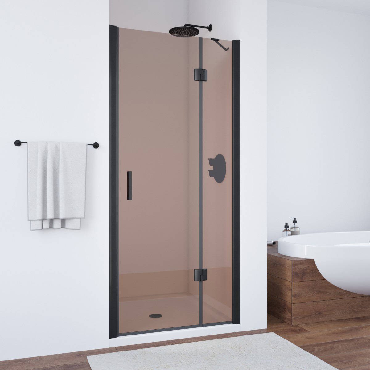 Душевая дверь в нишу Vegas Glass  AFP NOVO 95 02М 05 R, профиль черный матовый, стекло бронза