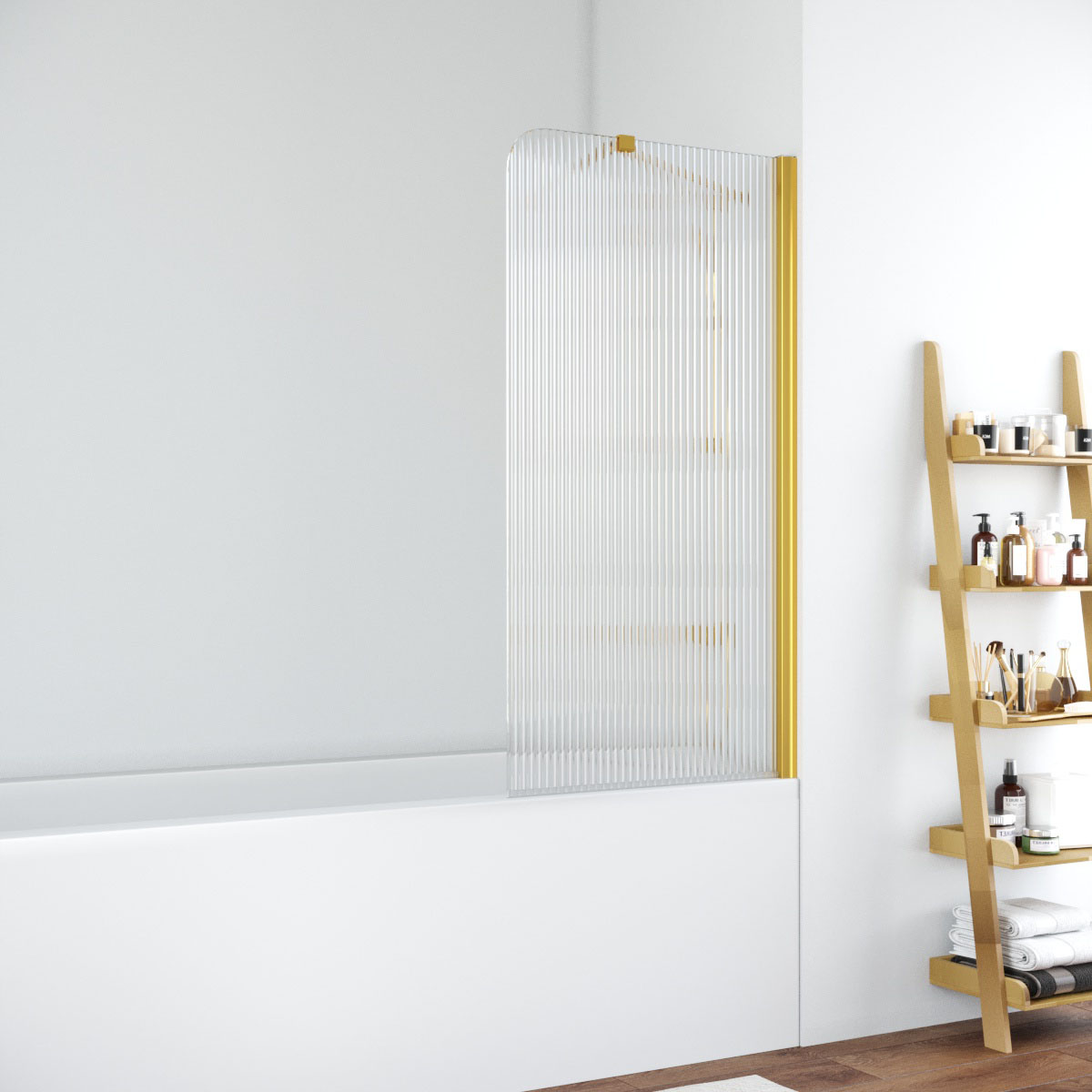 Шторка на ванну Vegas Glass EV NOVO ST 76 09 Moru R, профиль золото глянцевое, стекло Moru