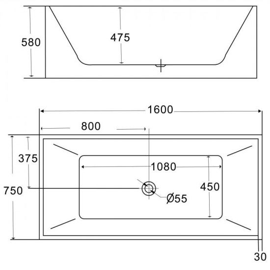 Акриловая ванна BelBagno BB56-1600 160 см