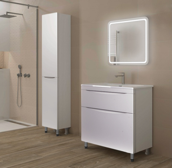 Тумба с раковиной Style Line Бергамо мини 60 2 ящика Люкс антискрейтч белая, Plus напольная