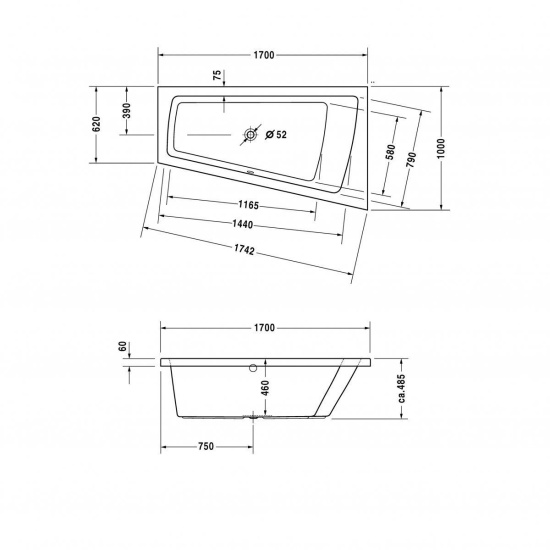 Акриловая ванна Duravit Paiova 170x100 DX 700213000000000