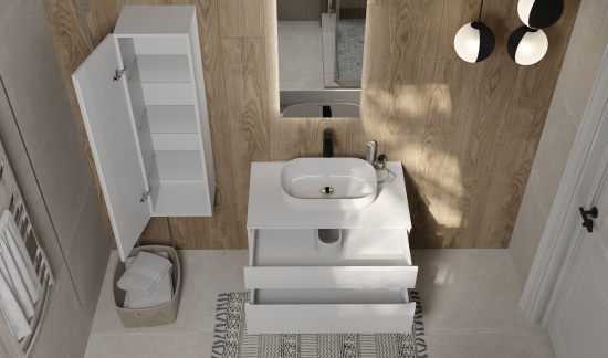Тумба с раковиной Raval Decent 80 белая глянцевая