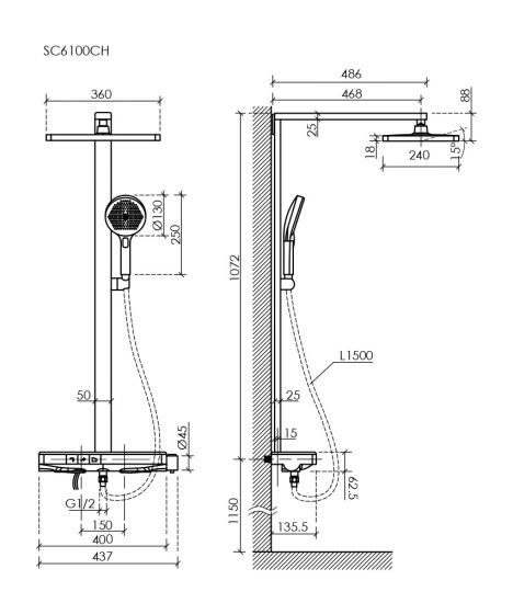 Душевая стойка Sancos Vos SC6100CH термостат, хром