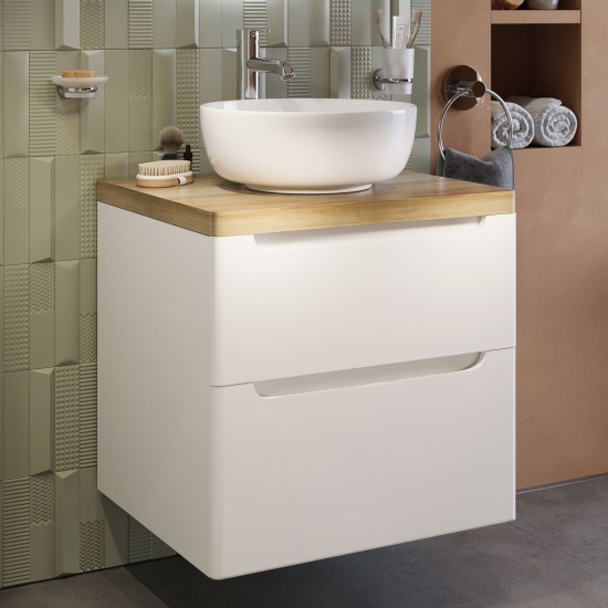 Тумба с раковиной Stworki Берген 60 белая со светлой столешницей, Moon 1