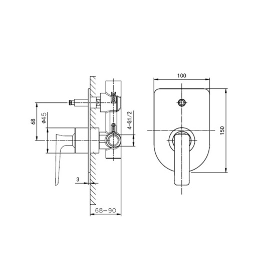 Смеситель для ванны Wonzon & Woghand Shark WW-483700-CR встраиваемый