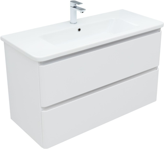 Тумба с раковиной Aquanet Эмбер 105 2 ящика, белая матовая, раковина Urban