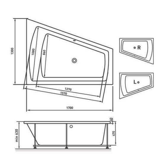 Акриловая ванна VAYER Trinity 170x130 см R/L