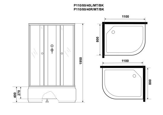 Душевая кабина Niagara Promo P110/80/40L/MT/BK