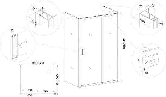 Душевой уголок Veconi Rovigo RV-046B 150x110