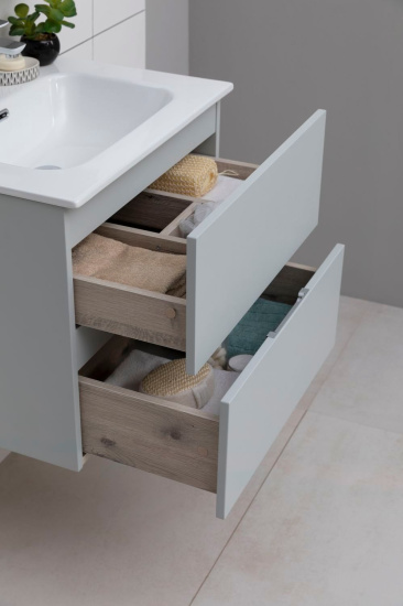 Тумба с раковиной Aquanet Алвита new 60 подвесная, серый, с ящиками