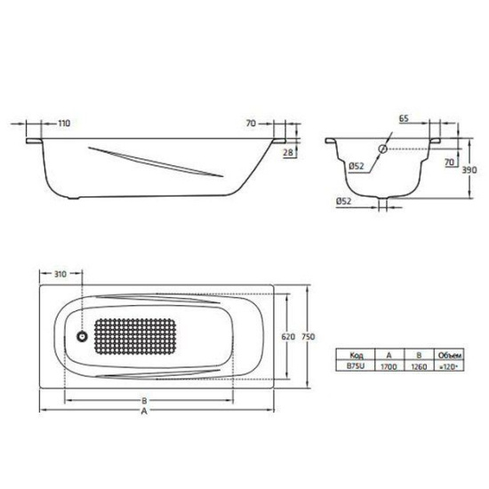 Стальная ванна BLB Universal Anatomica B75U42 170x75 см
