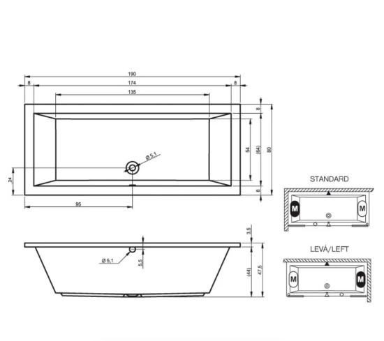 Акриловая ванна Riho Lusso 190x80 см