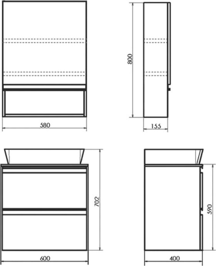 Мебель для ванной Comforty Эдинбург 60-2 подвесная, бетон светлый, раковина 9055RA-50