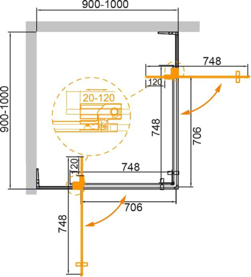 Душевой уголок Cezares Slider-A-2-90/100-C-Cr