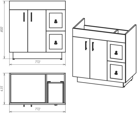 Мебель для ванной Misty Амбра 100 2 двери, 2 ящика