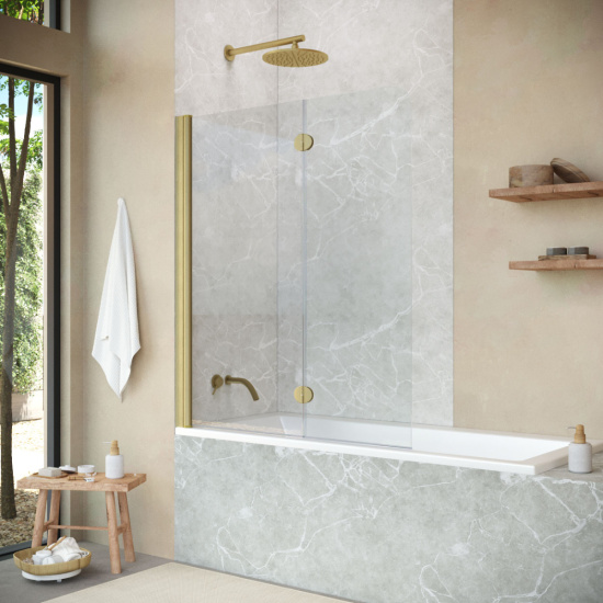 Шторка на ванну Vegas Glass  E2V NOVO 120 03 01 L, профиль золото матовое, стекло прозрачное