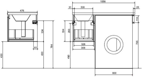 Тумба с раковиной Эстет Dallas Luxe 100 подвесная, 1 ящик, под стиральную машину