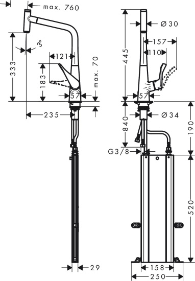 Смеситель для кухни Hansgrohe Metris Select M71 73803000 хром