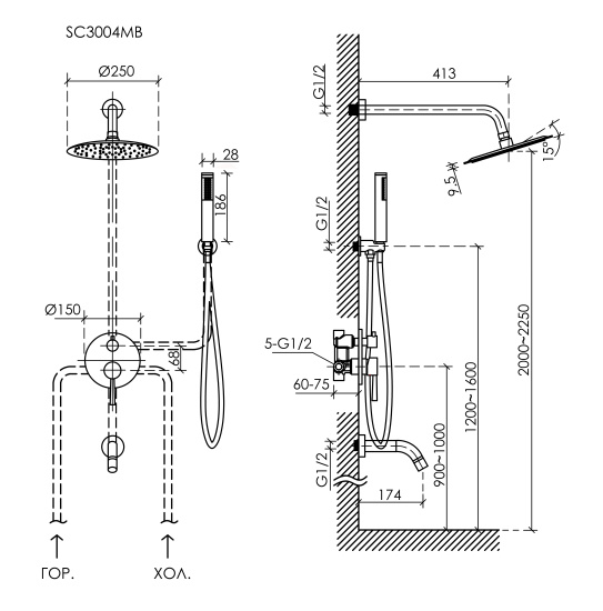 Душевая система SANCOS Select SC3004MB, черная матовая