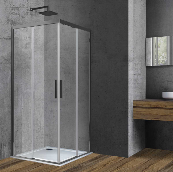 Душевой уголок CeramaLux CL902-90 Grey 90x90, профиль оружейная сталь, стекло прозрачное