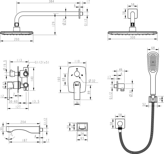Душевая система Lemark Ursus LM7222BL с внутренней частью