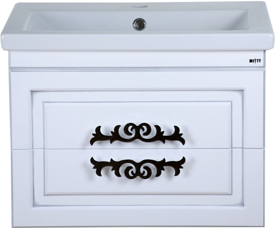 Тумба с раковиной Misty Дели 60 белая, патина серебро