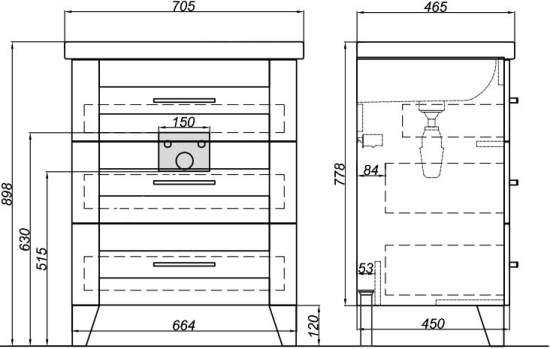 Тумба с раковиной Aqwella Foster 70 напольная