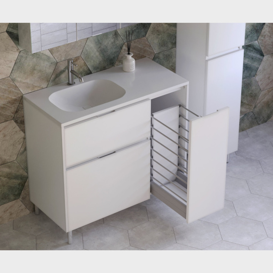 Тумба с раковиной Style Line Барселона 90 L 2 ящика с выкатной корзиной, Люкс белая, Plus