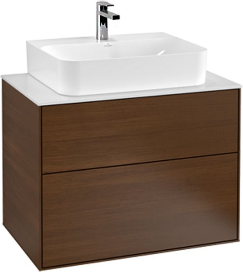 Мебель для ванной Villeroy & Boch Finion 80 walnut veneer, glass white matt, с настенным освещением