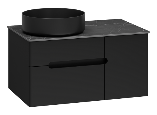 Тумба под раковиной Misty Роял 80 черная подвесная, со столешницей