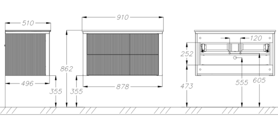 Тумба с раковиной Opadiris Рубинно 90 серая, подвесная