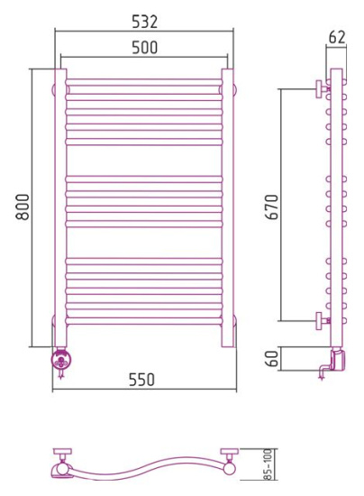Полотенцесушитель электрический Сунержа Флюид 80x50 L