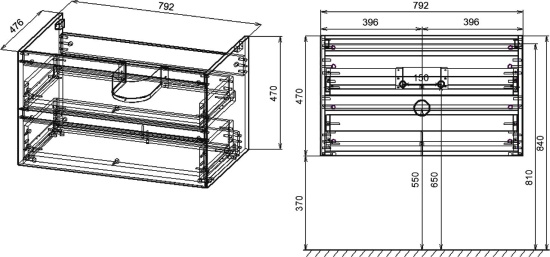 Тумба с раковиной Vincea Luka 80 2 ящика, камень