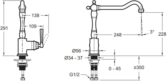 Смеситель для кухни Jacob Delafon Cleo1889 E24317-CP
