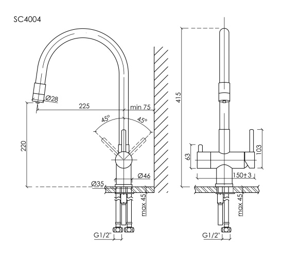 Смеситель для кухни Sancos Lucia SC4004GG, вороненая сталь