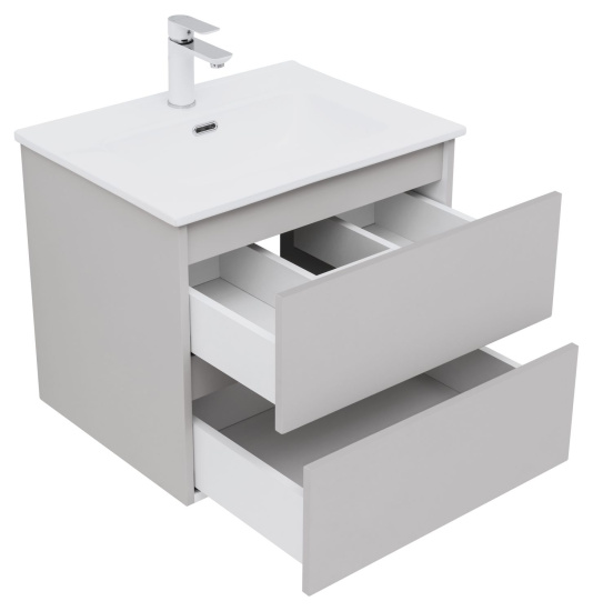 Тумба с раковиной Aquanet Вега 2.0 60 2 ящика, бежевая, раковина Flat