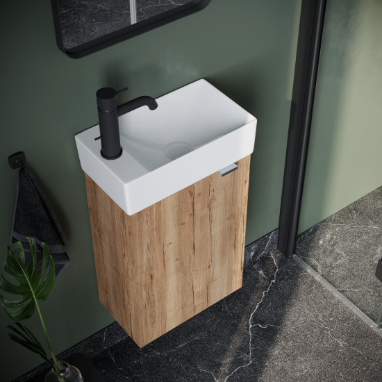 Тумба с раковиной Sancos Mini 36 L дуб галифакс натуральный, подвесная
