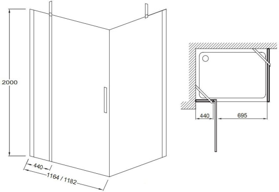Душевой уголок Jacob Delafon Contra 120x90 распашная дверь профиль хром