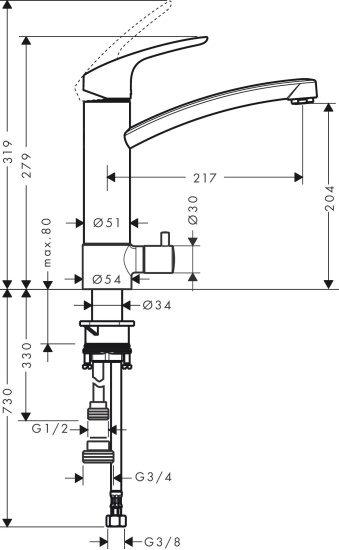 Смеситель для кухни Hansgrohe Focus M41 31803000 хром